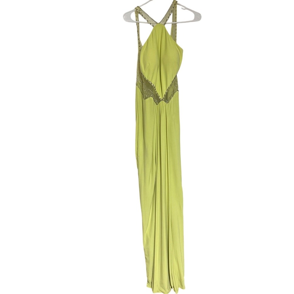 Mignon Sz 4 Color Lime Green‎ Embellishment Halter Women Full Gown Dress Prom